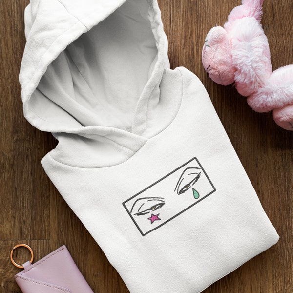 Embroidered Anime Eyes Hooded Sweatshirt