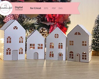 Christmas Paper House SVG - 3d Christmas village - paper winter decoration - Christmas scene for cricut, laser file plotter Weihnachtshäuser