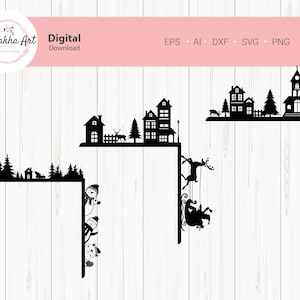 Christmas door corners svg - Christmas village svg - Santa svg - Christmas tree svg- cricut, laser cut