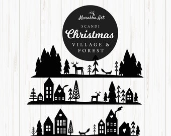 Christmas village svg - winter village svg - Christmas window svg - Christmas scene svg for cricut, laser file