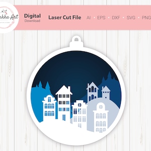 Adorno navideño 3D svg - Pueblo navideño svg - cricut, archivos cortados
