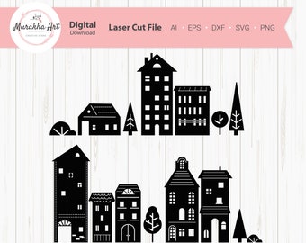 Christmas town svg - village house scandinavian Christmas svg- winter canal house, png, clipart for cricut, laser cut files