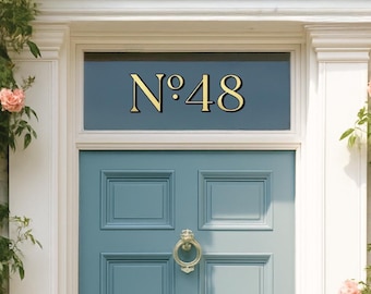 Premium Elegant Gold Foil House Door Numbers: No. + Digits Door Stickers, Self-Adhesive,  Weatherproof, Easy to Apply