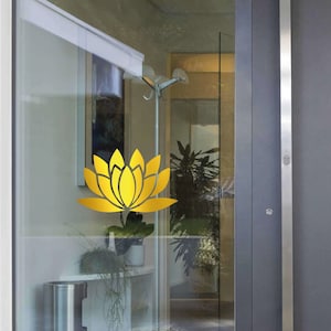 Set of 3 Chrome Gold Lotus Flower Window Stickers, Gold Foil Decorative Window Decal Stickers, Glass Awareness Visibility Decal Stickers