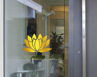 Set of 3 Chrome Gold Lotus Flower Window Stickers, Gold Foil Decorative Window Decal Stickers, Glass Awareness Visibility Decal Stickers