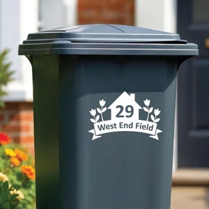 Custom Wheelie Bin Stickers | House & Flowers Numbers | Bin House Numbers Set | Home Organization Improvement | Numbers Vinyl Decals