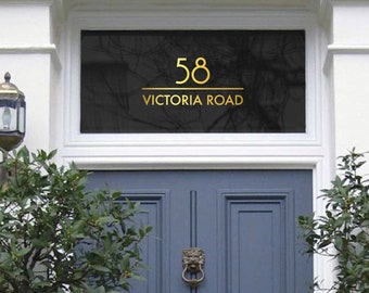 Chrome Gold Fanlight Transom House Number, Original Number & Street Name, Gold Leaf Effect, Shiny Gold Numbers, Gold Foil, Housewarming Gift