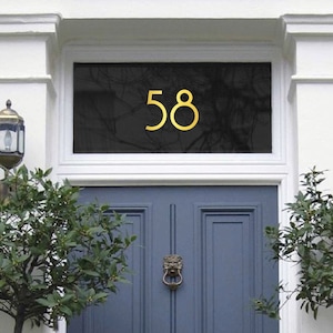 Chrome Gold Fanlight Transom House Door Number, Original Modern Style House Numbers, Gold Leaf Effect, Shiny Gold Numbers, Housewarming Gift