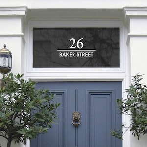 Premium White House Number & Street Name, Modern Font Number Decal, White Transom House Number, House Number for Glass, Fanlight Sticker