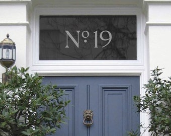 Frosted Elegant No. House Number, Etched Glass House Number, House Number Sticker, Front Door House Number for Transom Fanlight Window