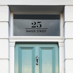 Premium Black House Number & Street Name, Traditional Number Decal, Black Transom House Number, House Number for Glass, Fanlight Sticker