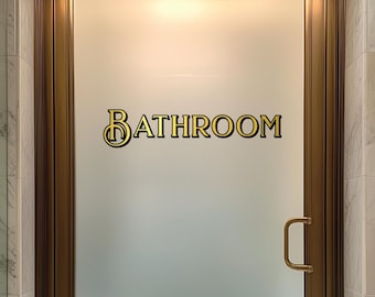 Gold Bathroom Sign Sticker | Premium Sign Chrome Gold with Black Shadow | Bath Directions | Premium Gold Decal Lettering for Glass & Doors