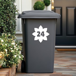 Custom Flower House Number Wheelie Bin Stickers: Vinyl Decals