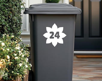 Custom Flower House Number Wheelie Bin Stickers: Vinyl Decals