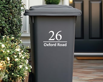 Custom Wheelie Bin Stickers | Modern Numbers and Address | Bin House Numbers Set | Home Organization Improvement | Numbers Vinyl Decals