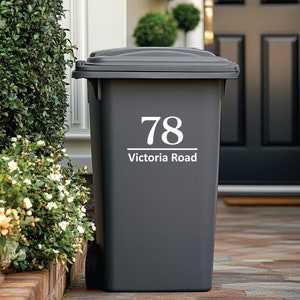 Custom Wheelie Bin Stickers | Traditional Numbers and Address | Bin House Numbers Set | Home Organization Improvement | Numbers Vinyl Decals