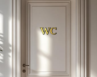 Gold WC Sign Sticker | Premium Sign Chrome Gold with Black Shadow | Toilet Sign Directions |  WC Sticker Decal Lettering for Glass & Doors