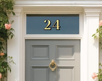 Chrome Gold Numbers | Fanlight Glass Decal | Mirror Gold Numbers | Self Adhesive Vinyl | Gold Leaf Effect, Weatherproof