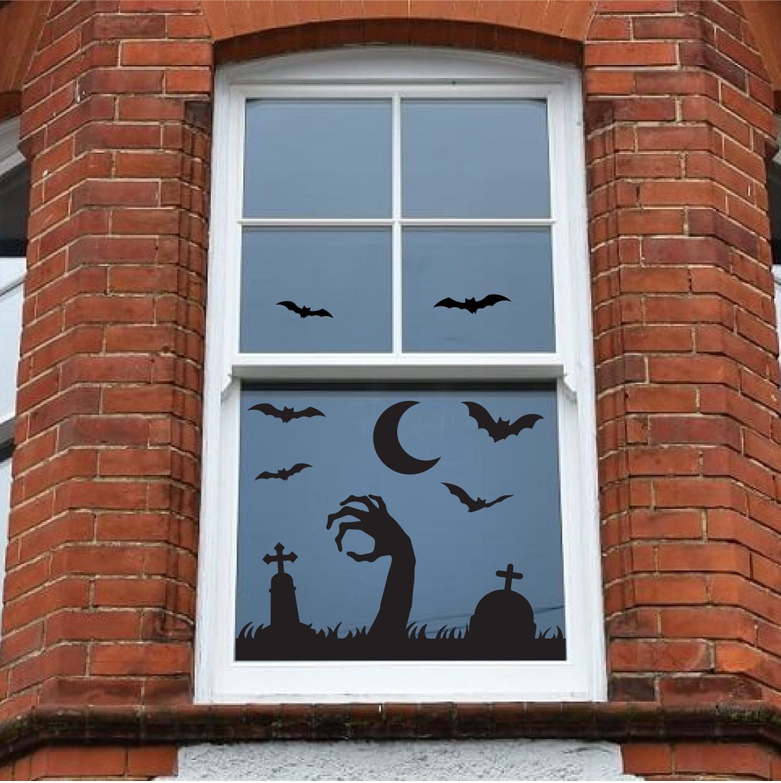 Halloween Window Stickers
 Halloween Window Sticker Set Graveyard Bats Hand Moon Etsy
