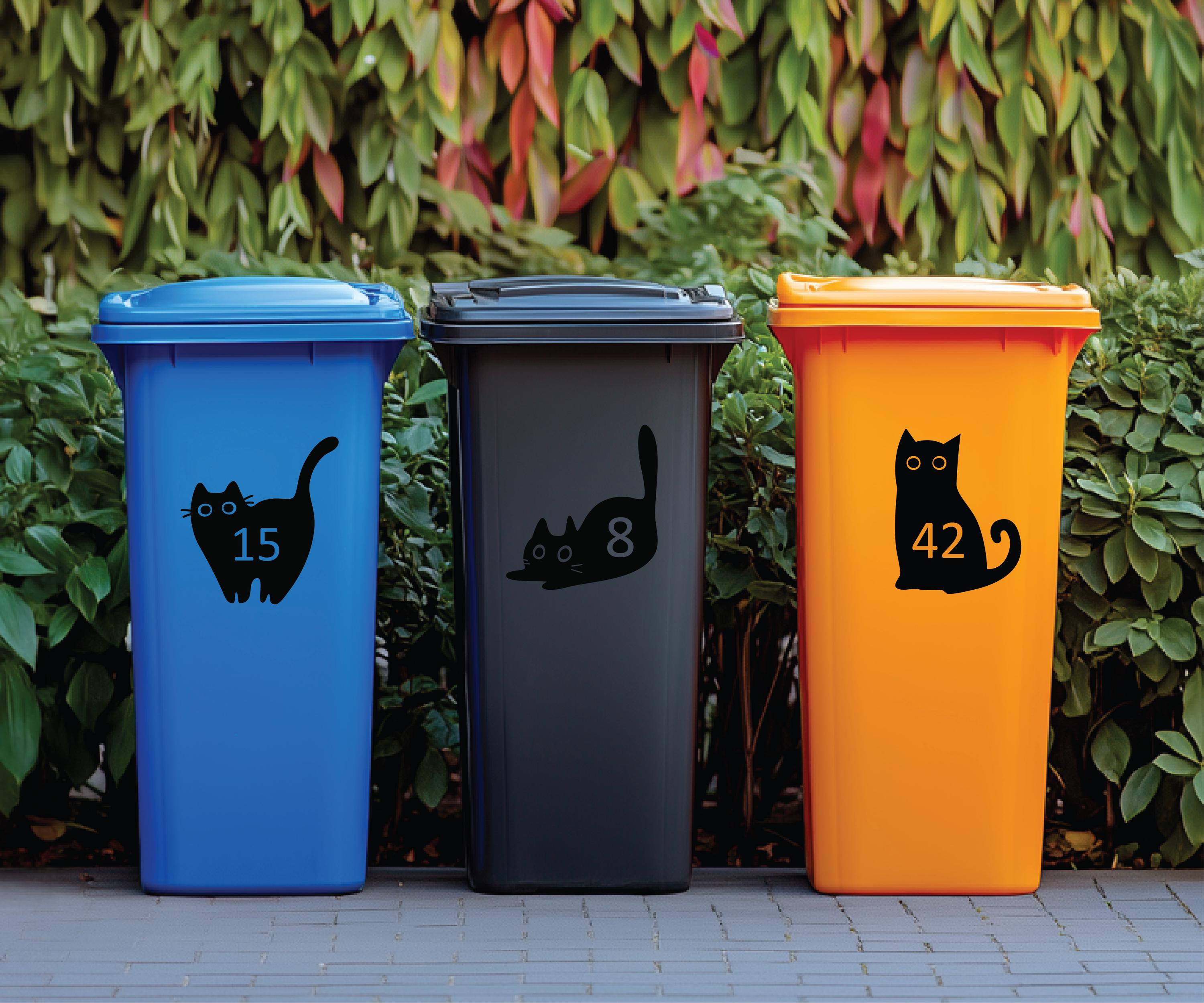 Custom Wheelie Bin Stickers | Cat Silhouette Numbers | Bin House Numbers Set | Home Organization Improvement | Cat Numbers Vinyl Decals