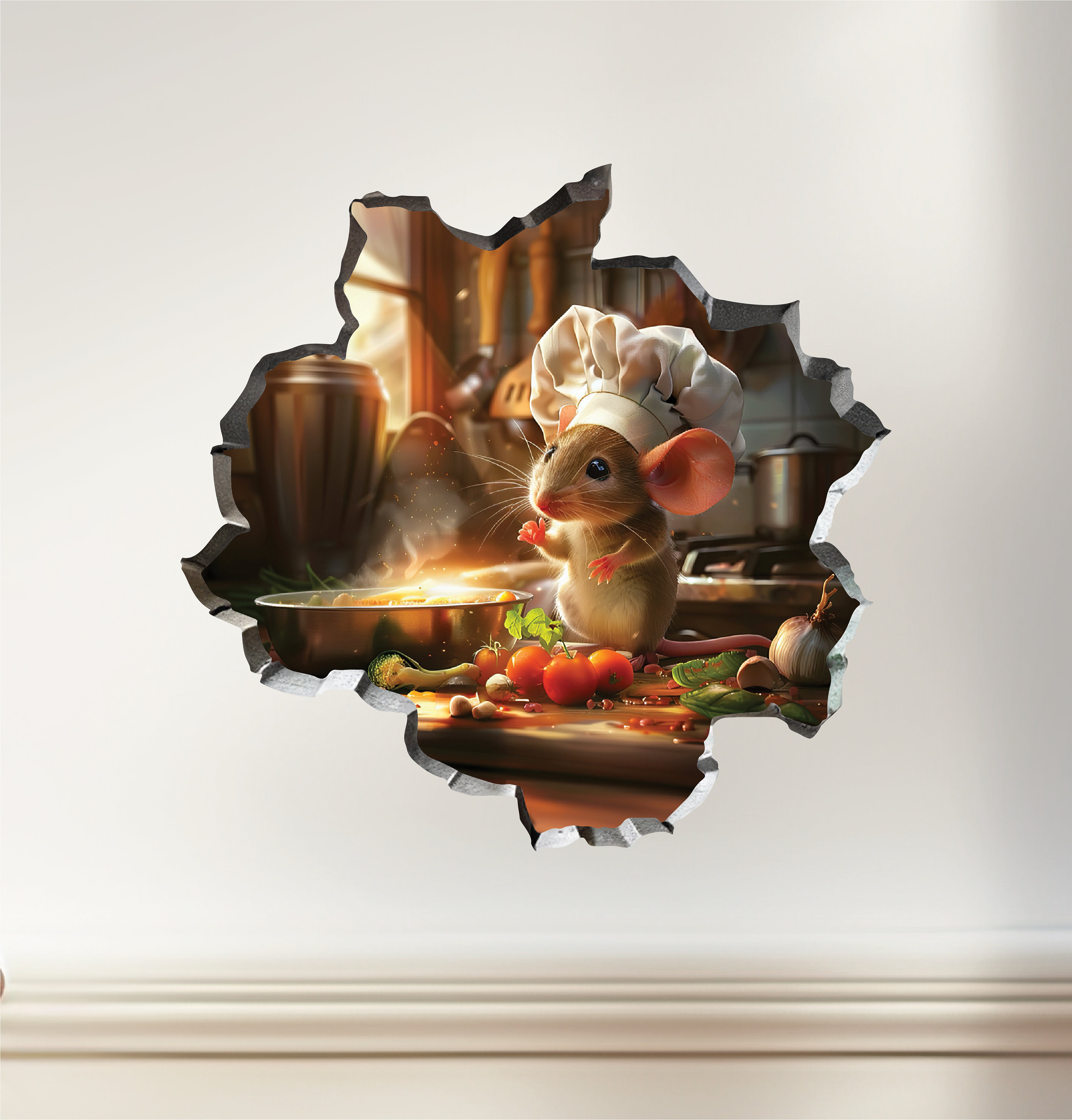 Chef Cook Mouse in Mouse Hole Decal, Mouse Cooking Meal, Mouse Hole 3D ...