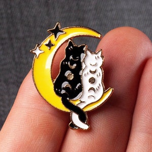 Cosmic Cats Pin, Moon and Stars Cats Enamel Pins, Moon Phases Enamel Pin, Lapel Pin, Witch Pin, Enamel Pins, Cat Badge
