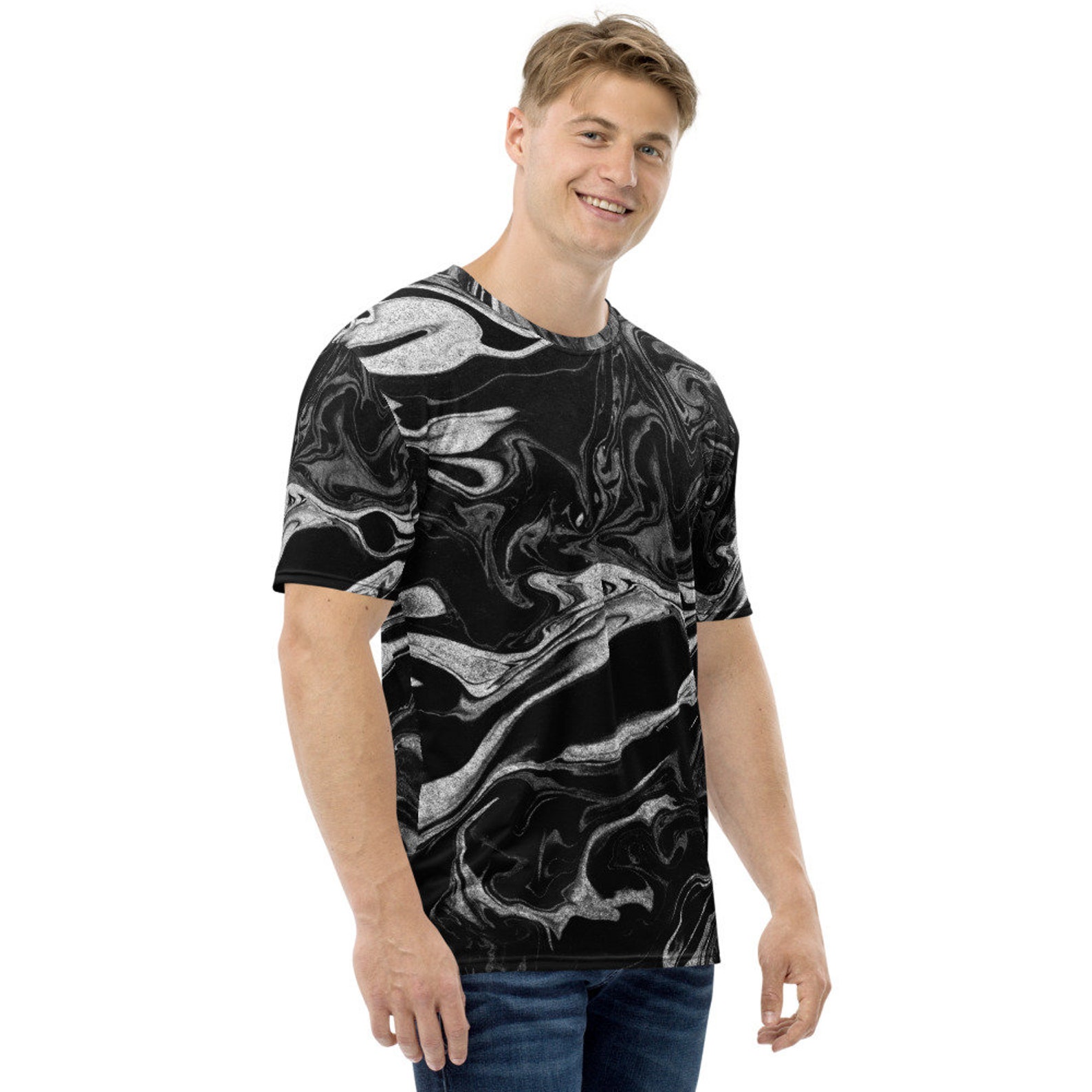 Men Allover Print T-shirt With Black White Marble Motif - Etsy UK