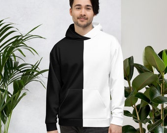 Hoodie black and white divided, unisex hoodie, hoodie graphically halved, women's and men's hoodie, women's top, men's top