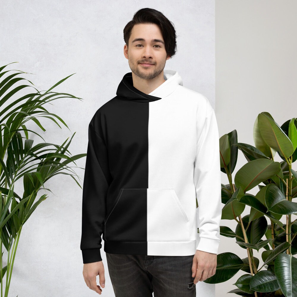 Hoodie Black and White Divided Unisex Hoodie Hoodie - Etsy