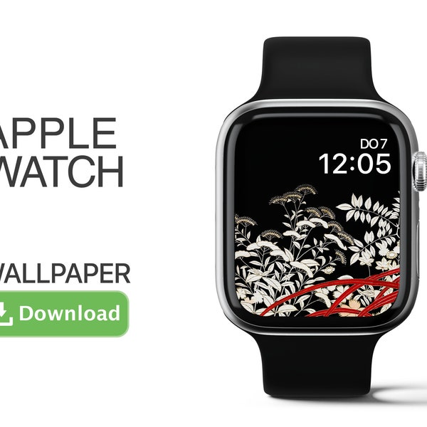 Apple Watch Wallpaper für Frauen, Japanische Blumen für Smartwatch, Uhr Hintergrund, Florales Uhren Muster sofort download, Apple Watch Frau