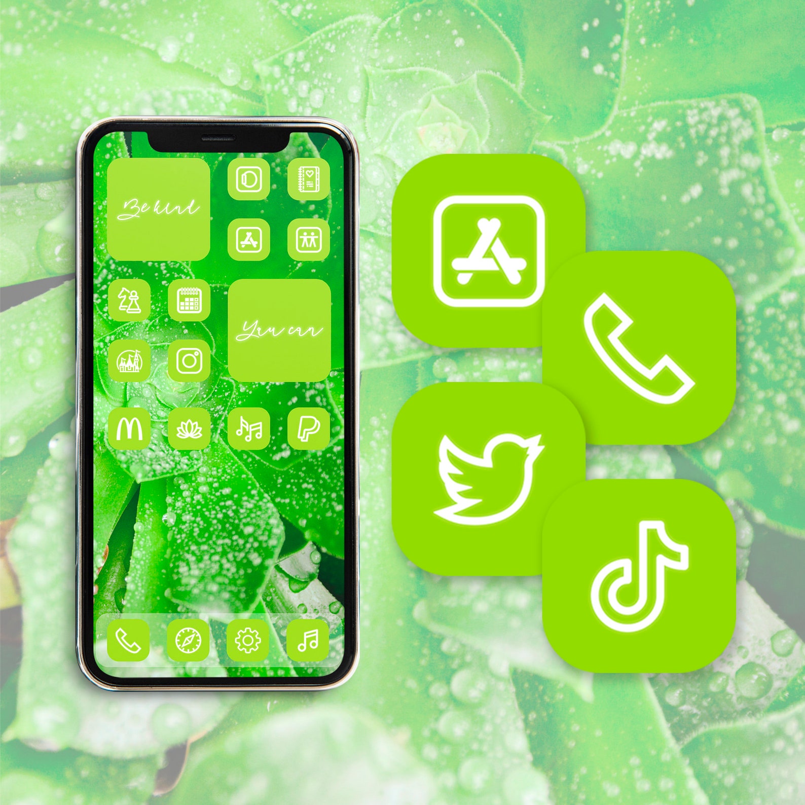 Bright Green app icons widget iphone home screen app covers Etsy