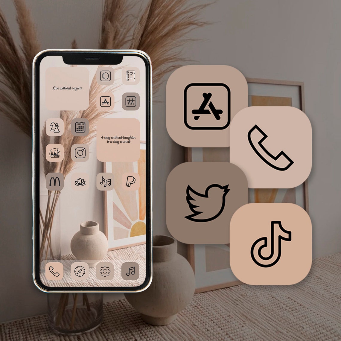 Cream black aesthetic app icons Icon pack Ios 14 app Icons App Etsy