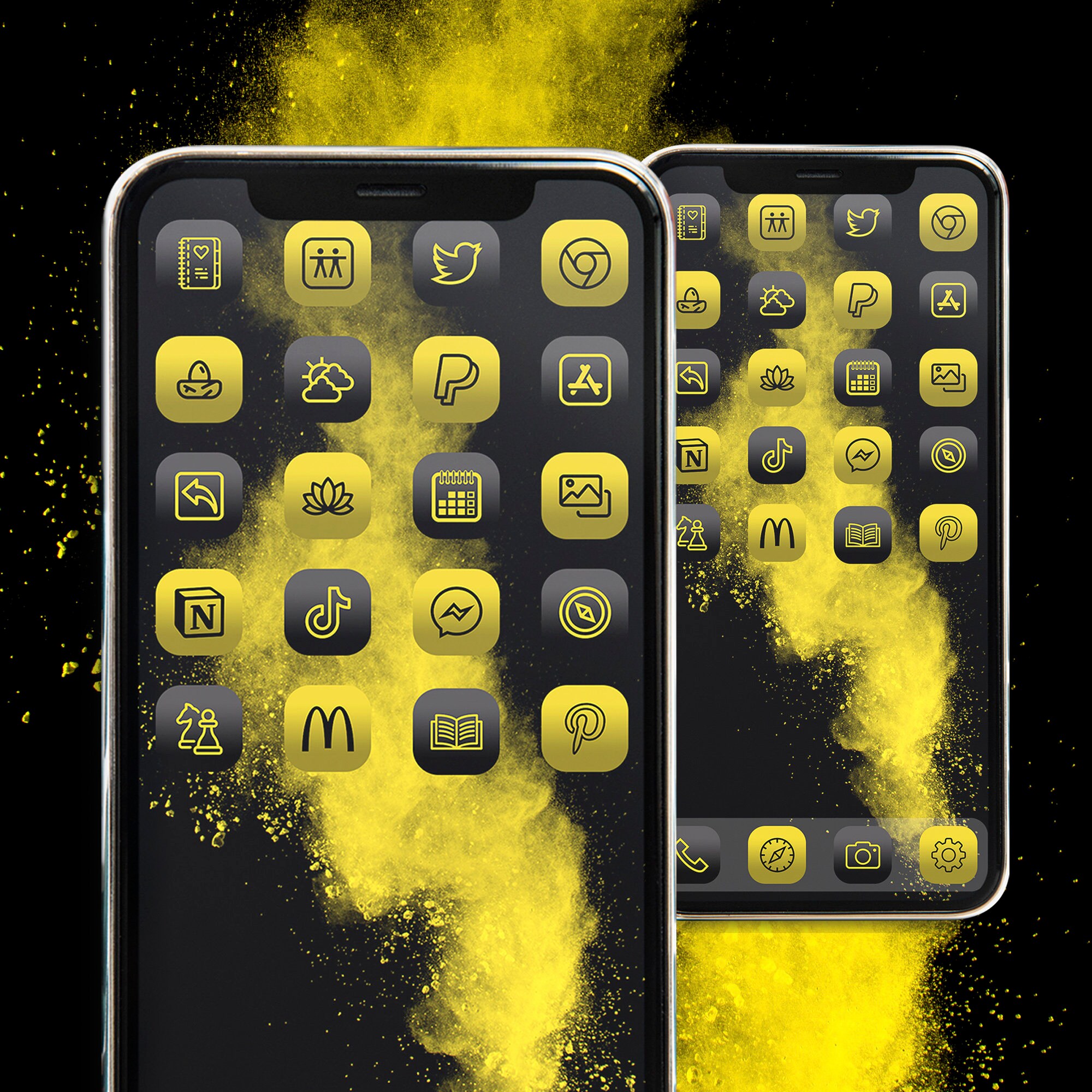 Yellow black app icons collection widget iphone home screen Etsy