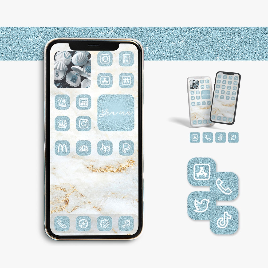 Light Blue Glitter app icons widget iphone home screen app Etsy
