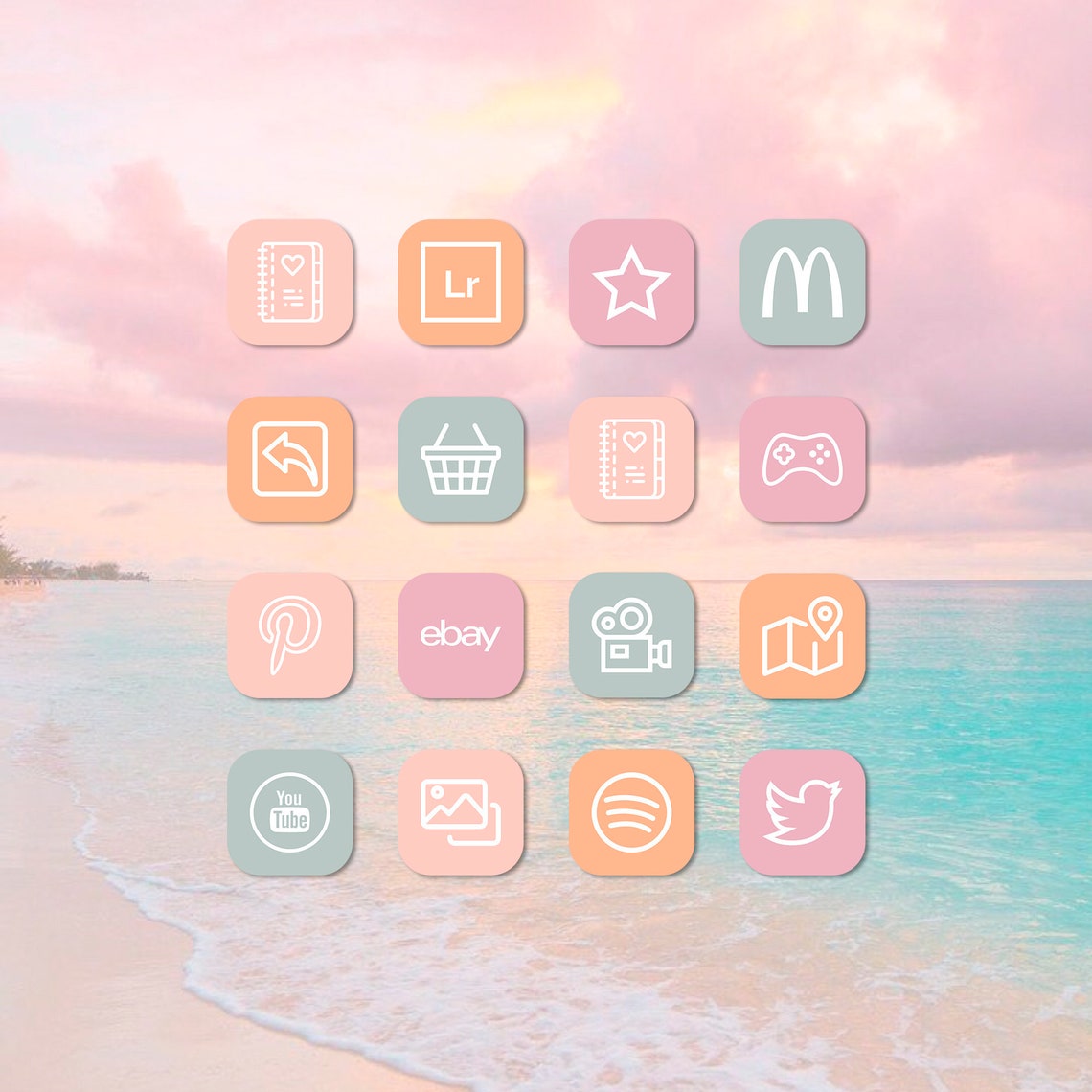 Beach vibes app icons whimsical pastels ios 14 app icons | Etsy