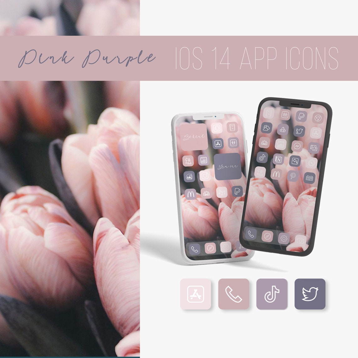 Light pink dark purple app icons Spring flowers app logos Etsy