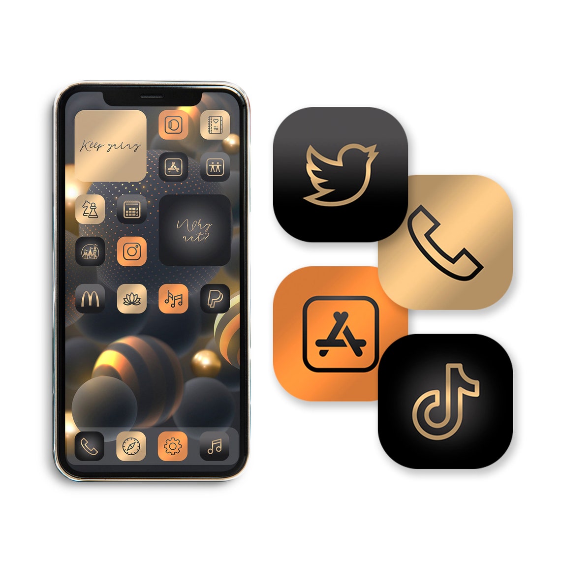 Black Gold app icons collection widget iphone home screen app Etsy