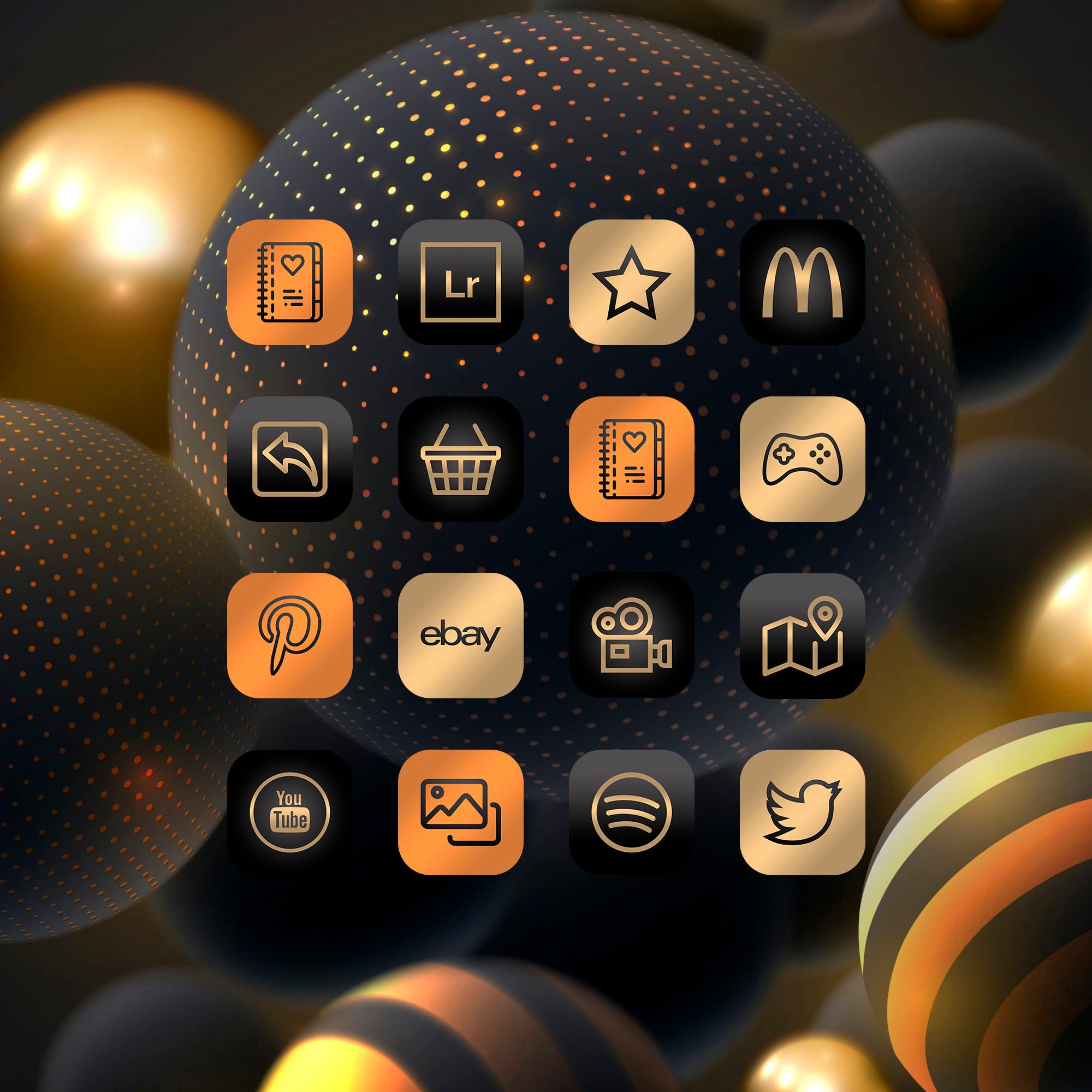 Black Gold app icons collection widget iphone home screen app Etsy