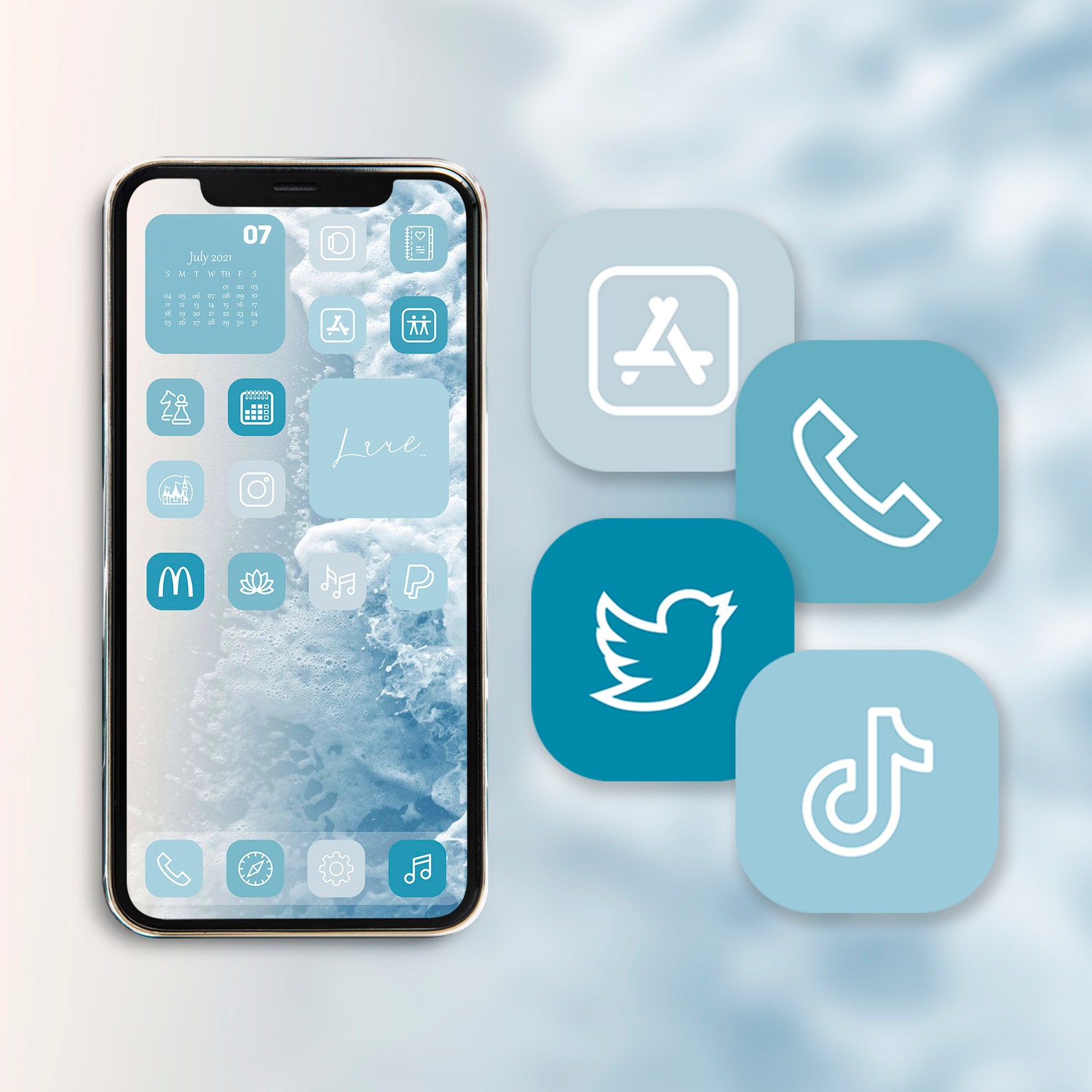 Aesthetic blue widgets iphone home screen app covers ios 14 Etsy