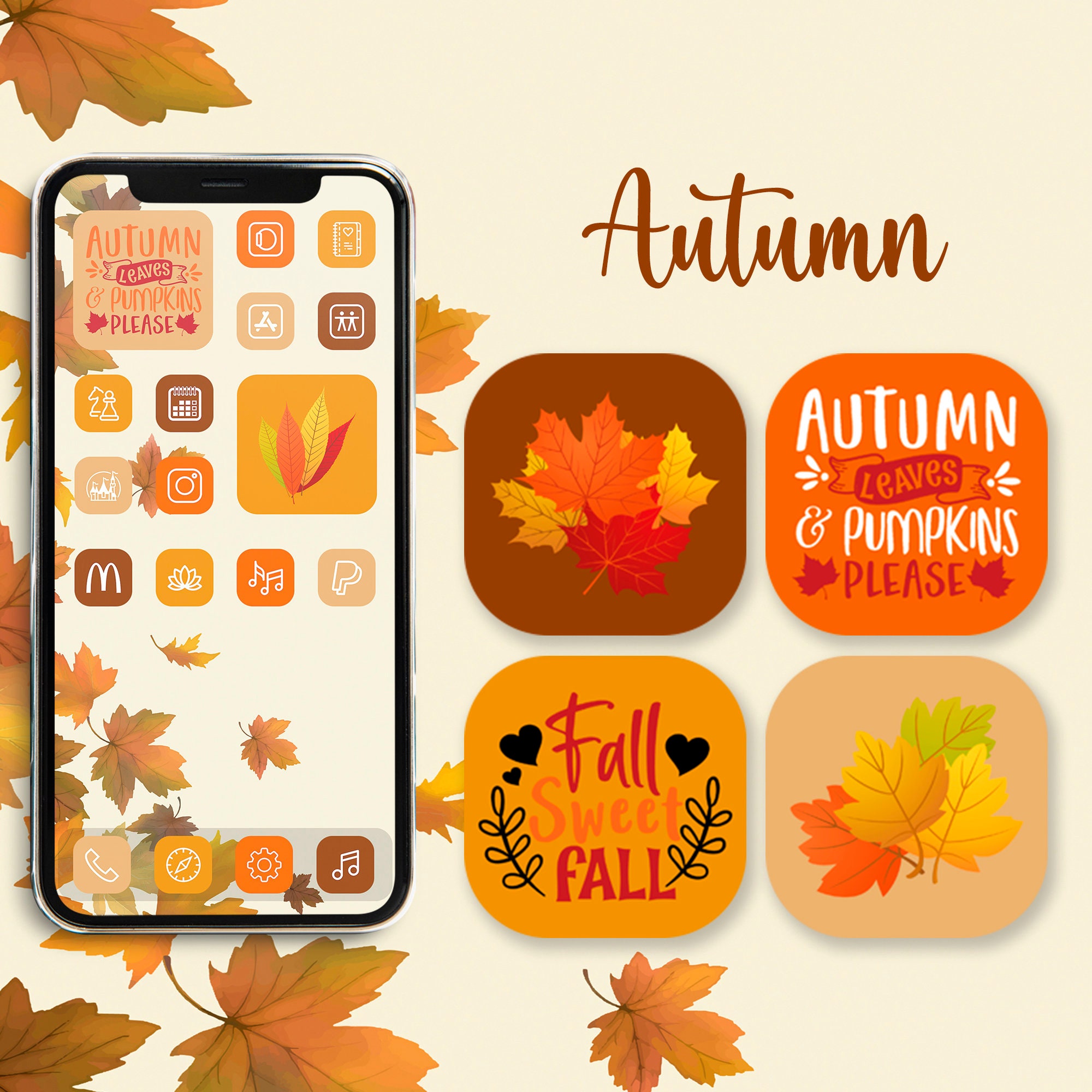 Autumn app icons Autumn leaves ios14 app icons Fall app icons | Etsy