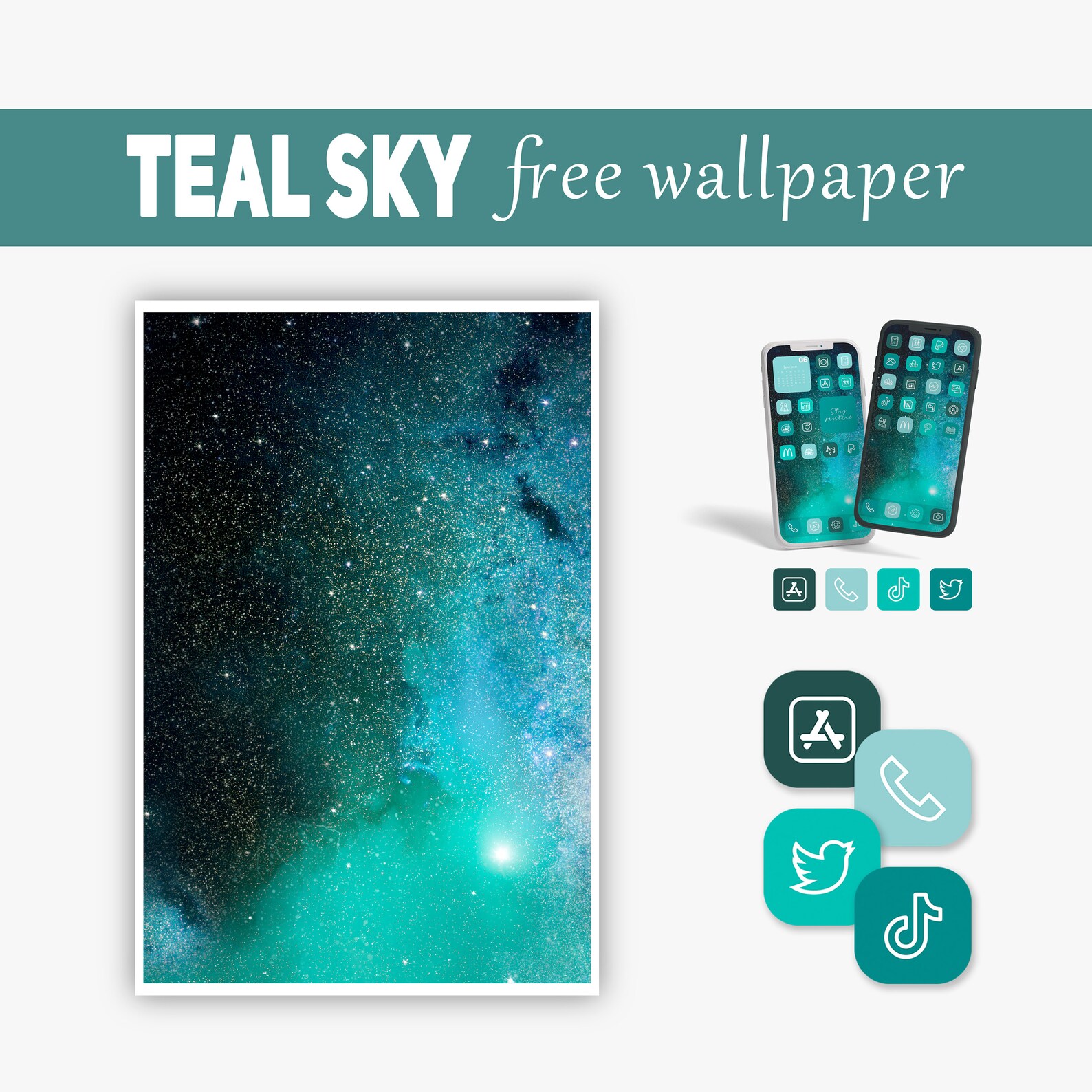 Teal sky app icons collection widget iphone home screen app | Etsy
