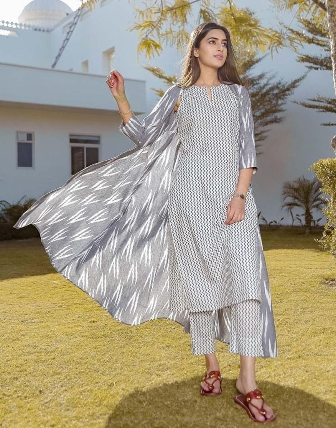 Indian Looks Designer Printed Cotton Kurti with Pant And Shrug Etsy