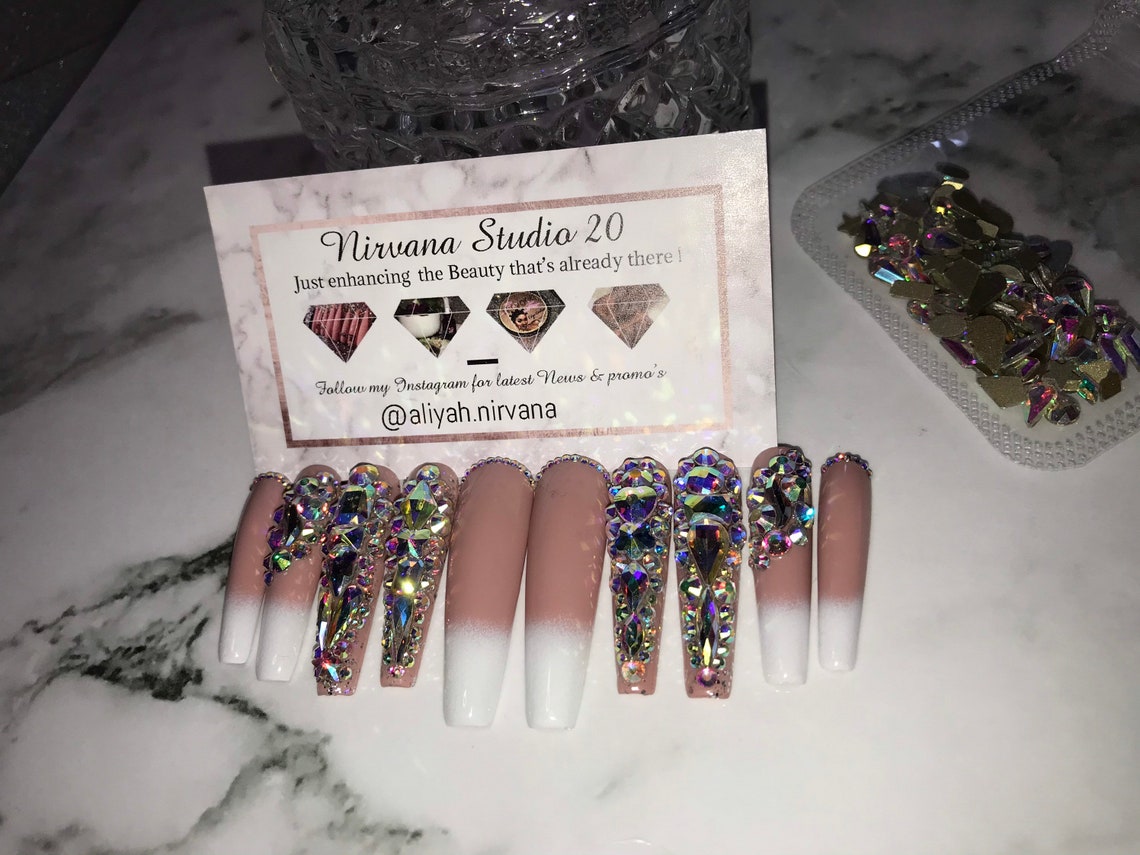 XXL Coffin Bling Nails Ombre Nails | Etsy