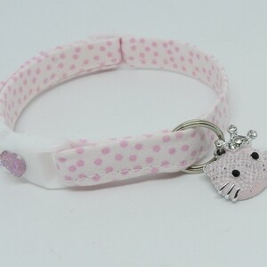 Cat Collar - Hello Cute Cat Pink Polka Dots with Tiara  Adult Cat Collar