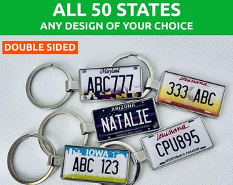 All 50 States Any Design Personalized Number Plate Keyring, Double Sided Number Plate Keyring With Any Design, Logo Text, Fully Customizable