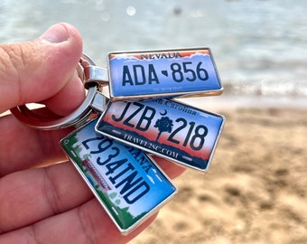 Personalised Number Plate Keyring, Custom Car Number Plate Keyring, Car Souvenir, Custom Text Keyring, American License Plate