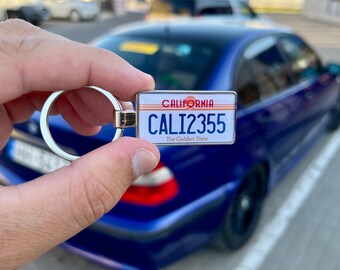 California Retro License Plate Keychain - Custom Vintage Style Keyring - Personalized California Arts Council Plate, Veterans Gift