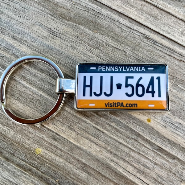 Pennsylvania License Plate Keychain,  Custom Personalized Penn State Plate Keyring, Pennsylvania License Plate Keyring