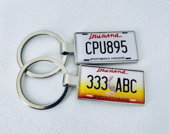 Louisiana License Plate Keyring, USA Number Plate Keychain, Valentine Gift for Him or Her