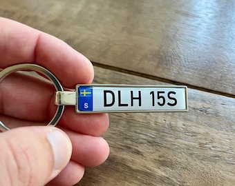 Personalized Sweden Number Plate Keyring, Swedish Keychain, Sverige Nyckelring, Sweden Gift, Scandinavian Keyring